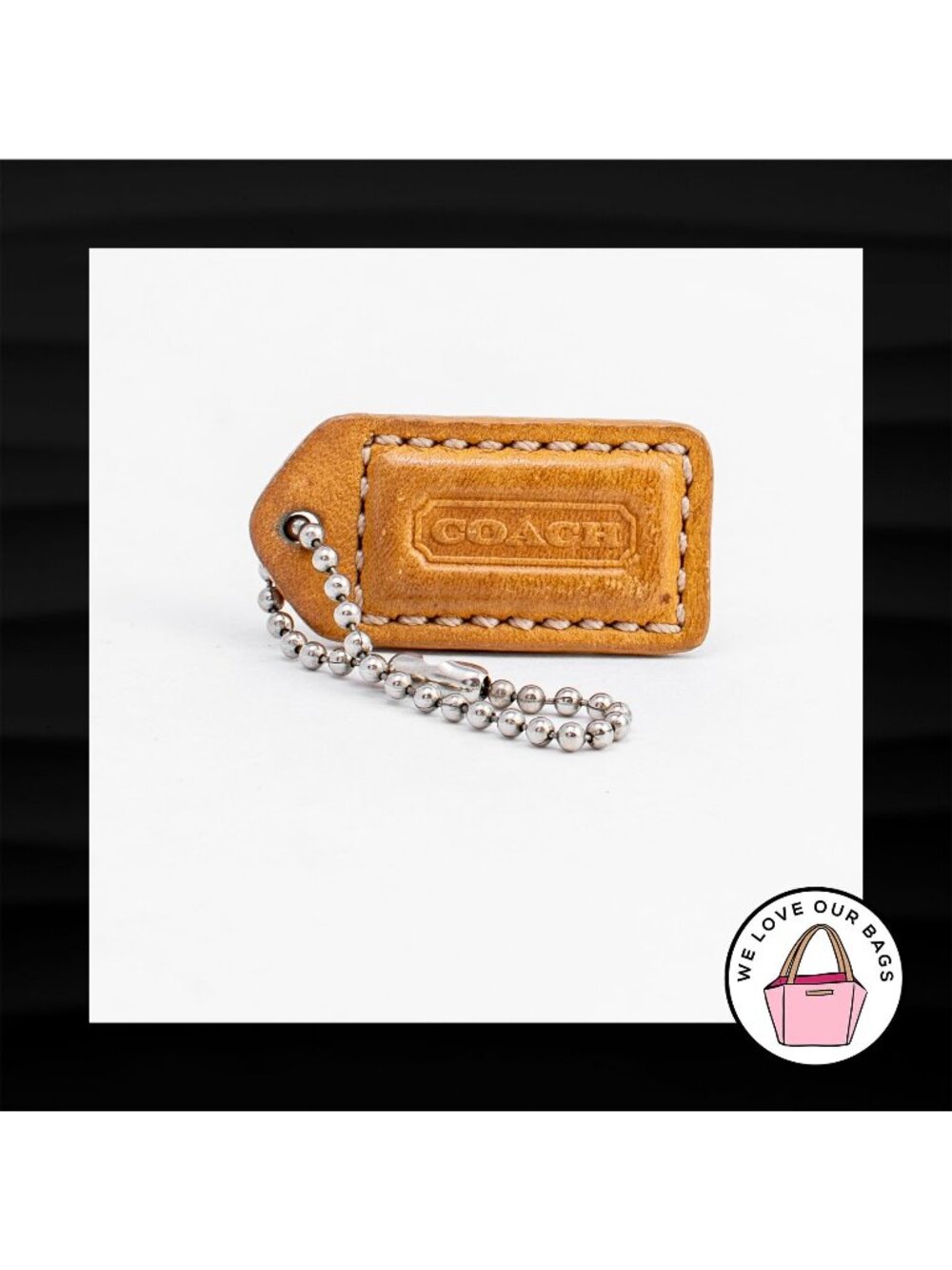 1.5" Small COACH TAN BROWN LEATHER KEY FOB CHARM KEYCHAIN HANG TAG WRISTLET